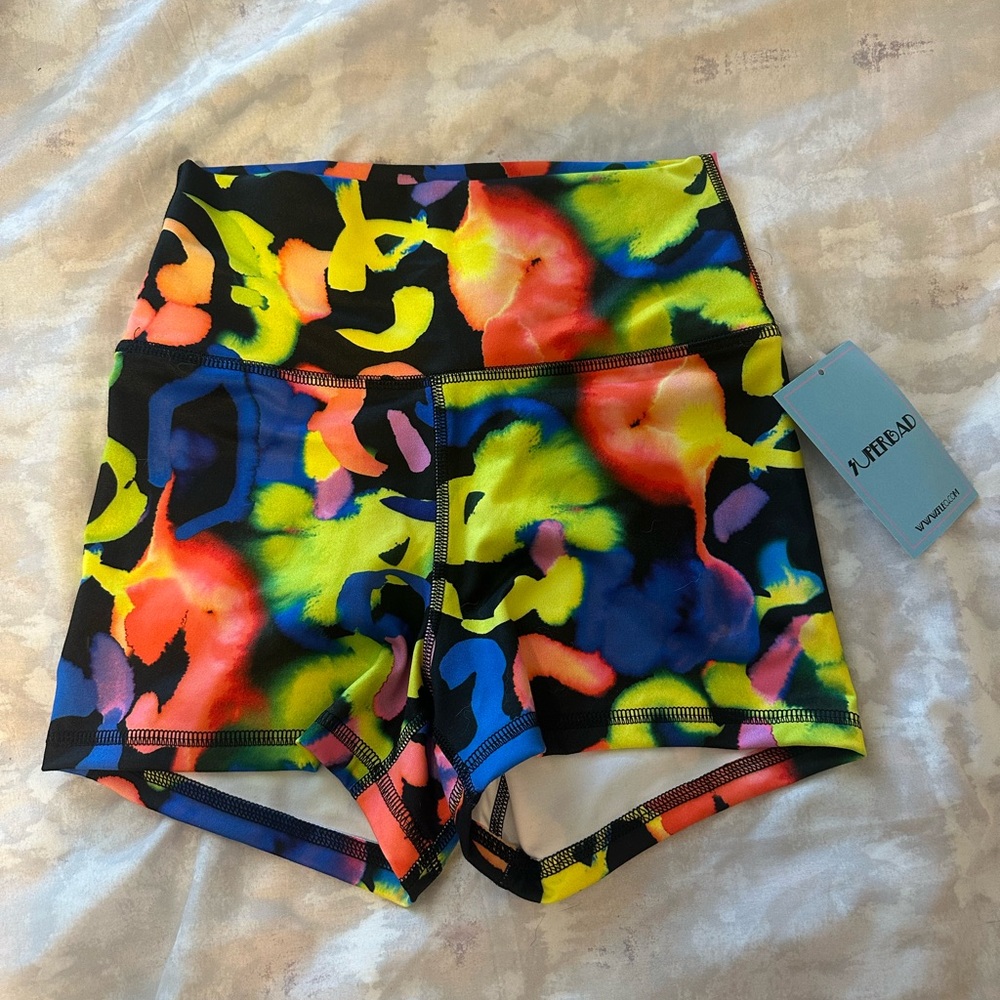 Fleo Black and Yellow Athletic Shorts High Waist Compression
